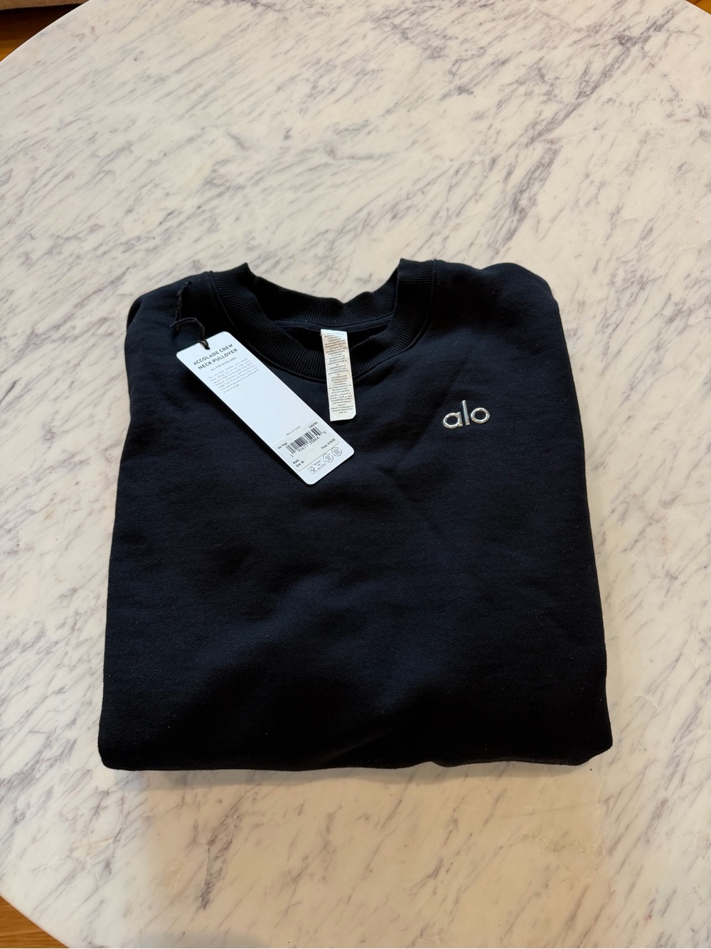 ALO Yoga Black Accolade Crew Neck Sweatshirt Pullover Medium - Picture 4 of 9